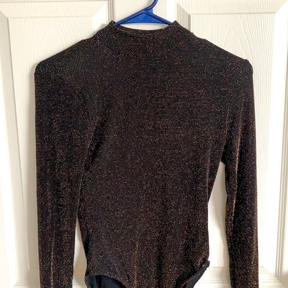 Gold Black Sparkly Long Sleeve Bodysuit